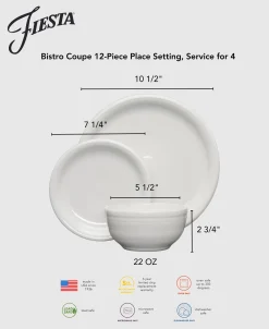 Bistro Coupe 12-Piece Dinnerware Set, Service for 4