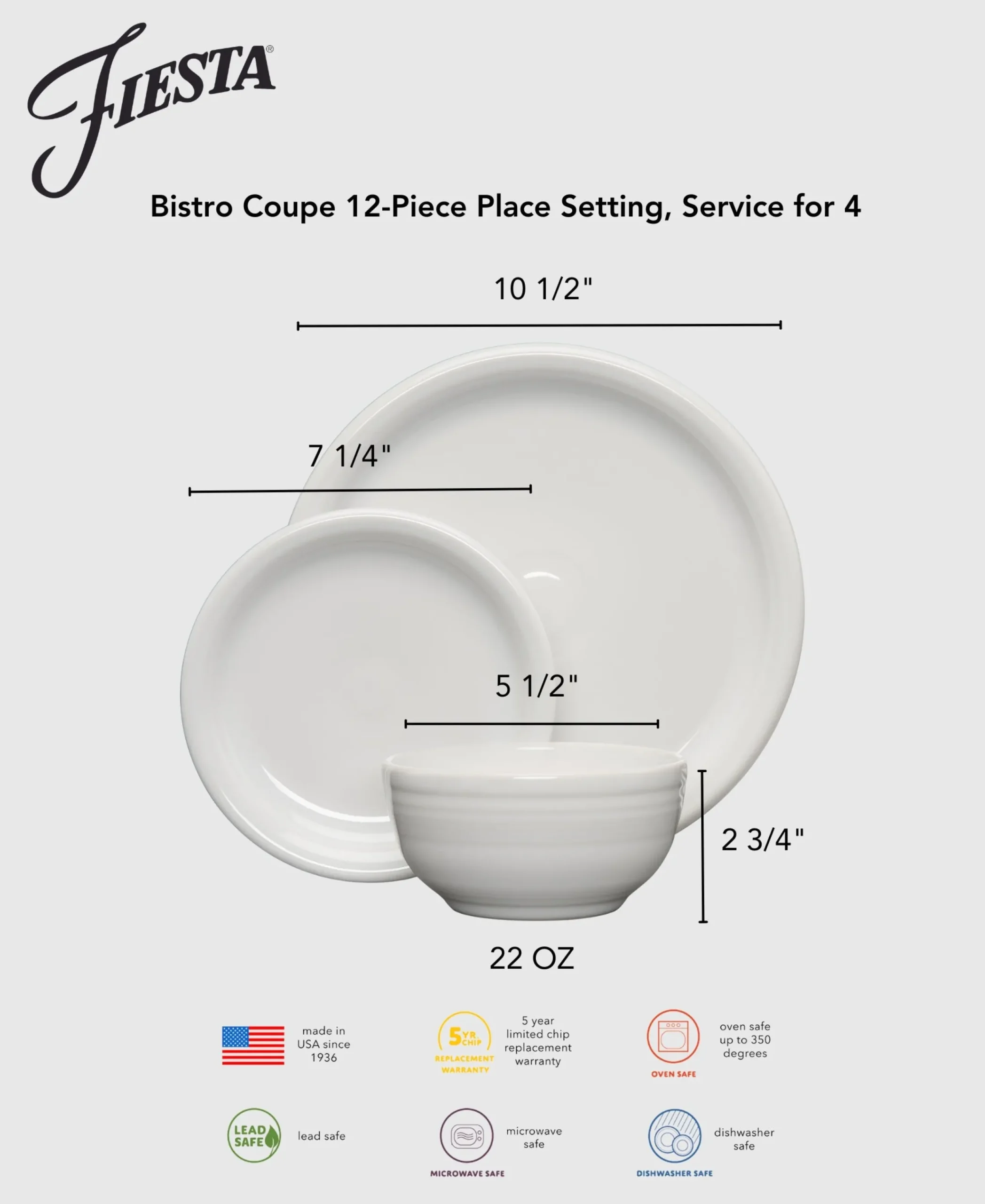 Bistro Coupe 12-Piece Dinnerware Set, Service for 4