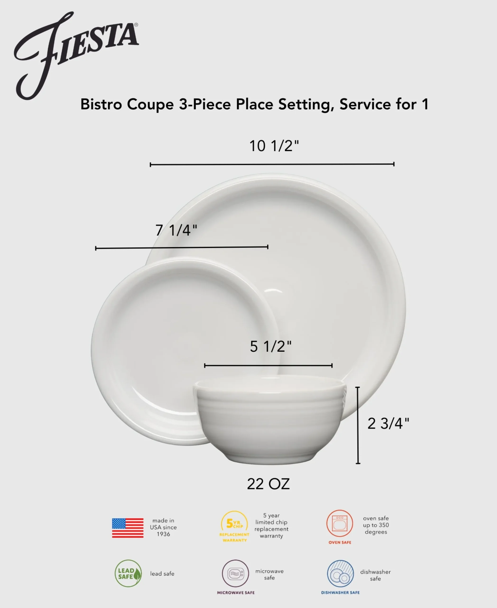 Bistro Coupe 3-Piece Place Setting, Service for 1, Foundry