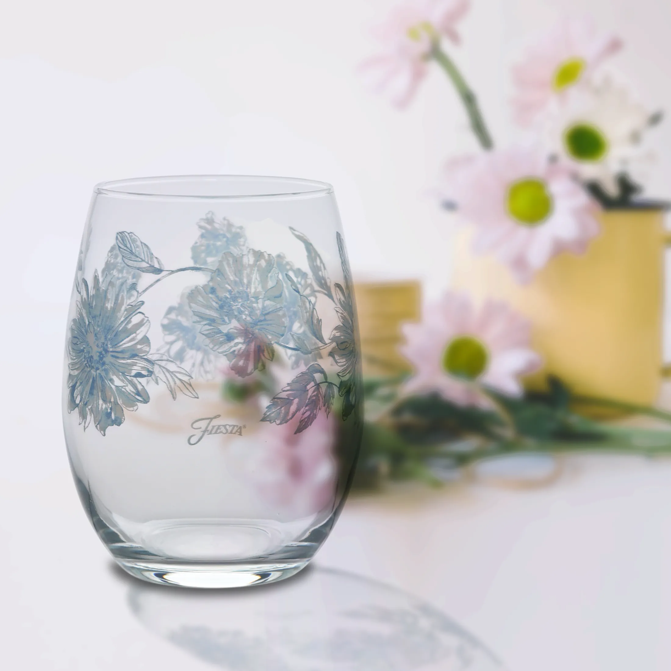 Botanical Floral 15 oz. Stemless Wine Glass – Set of 4