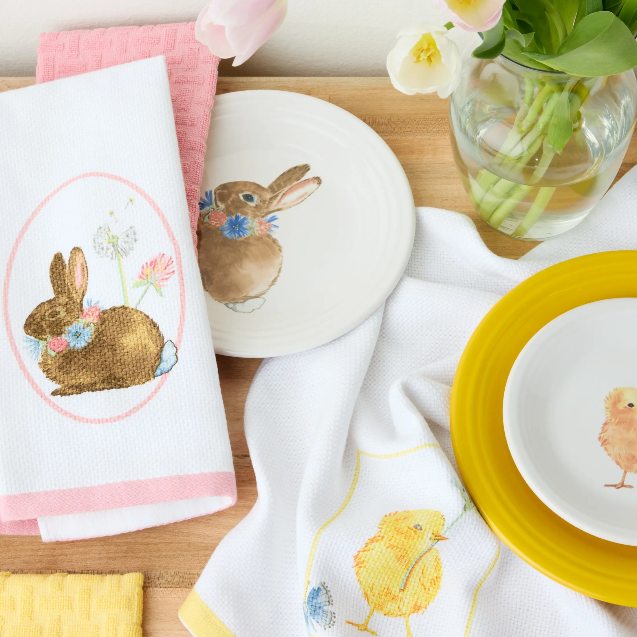Breezy Floral Easter Bunny Kitchen Towels 2-Pack Set