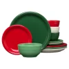 Christmas Mixed Color Bistro Coupe 12-Piece Dinnerware Set, Service for 4