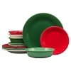 Christmas Mixed Color Classic Rim 12-Piece Dinnerware Set, Service for 4