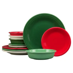 Christmas Mixed Color Classic Rim 12-Piece Dinnerware Set, Service for 4