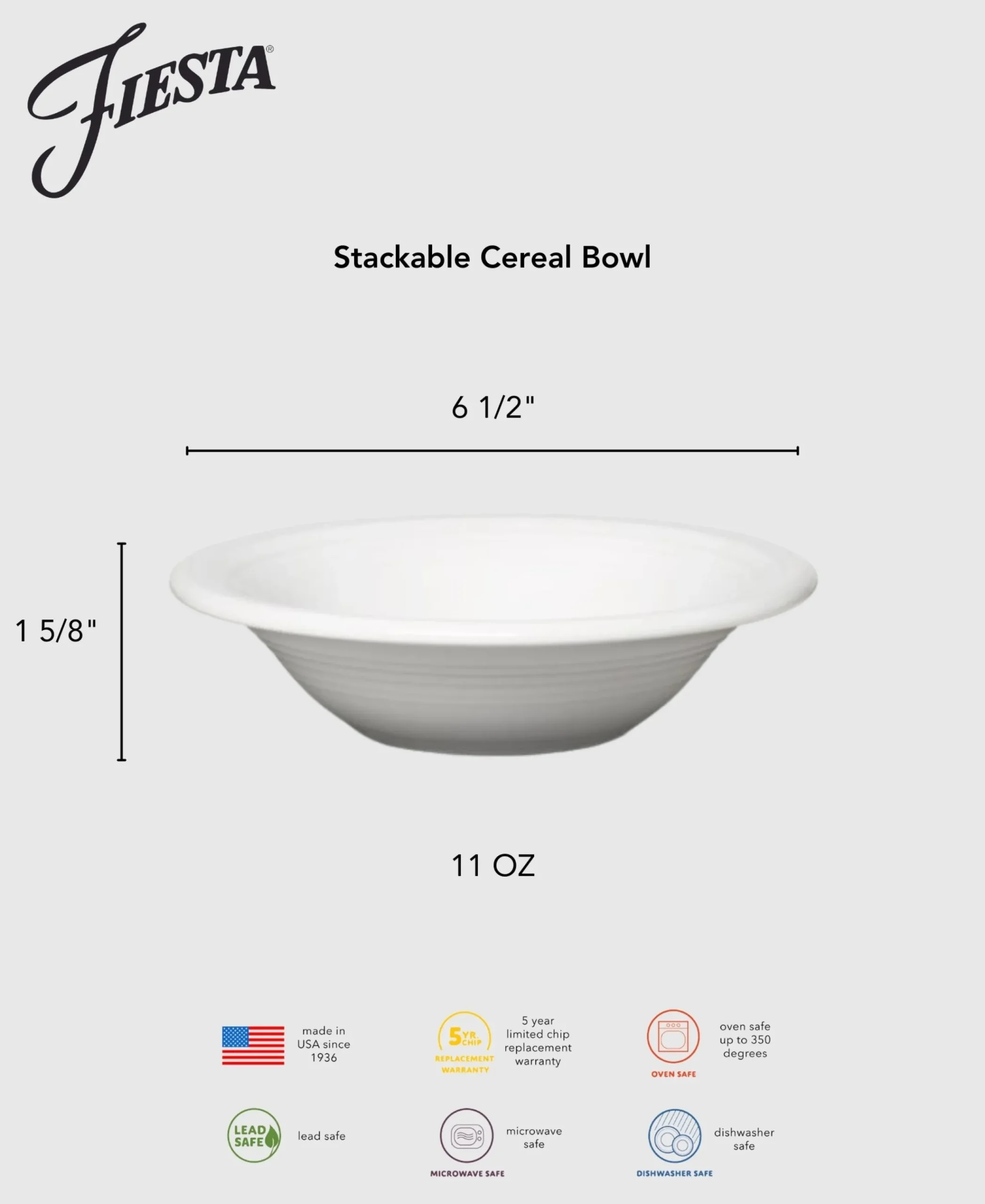 Fiesta 6 1/2 Inch Stackable Cereal Bowl 11 OZ