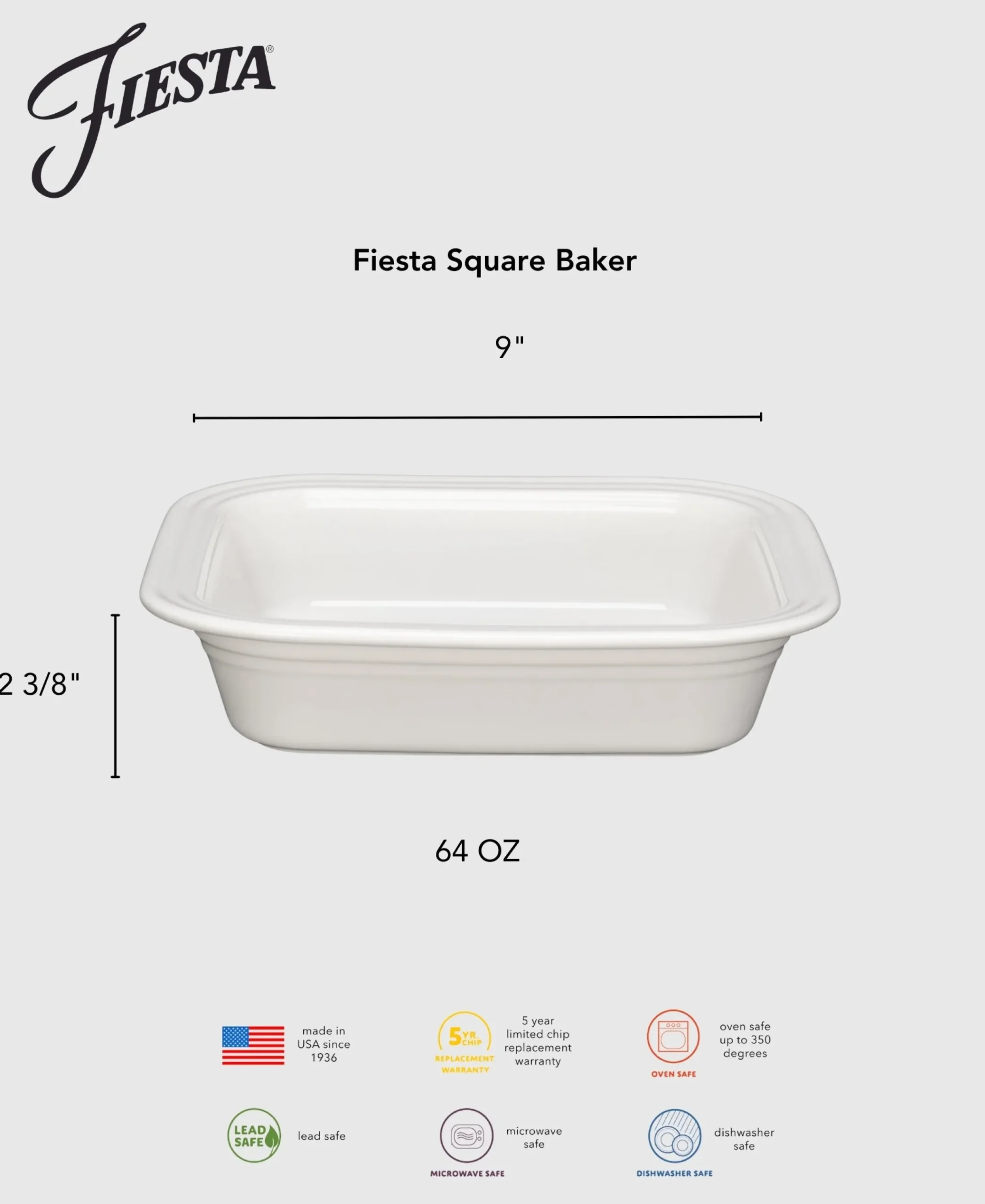 Fiesta Square 9x9 Inch Baker 2 Quart