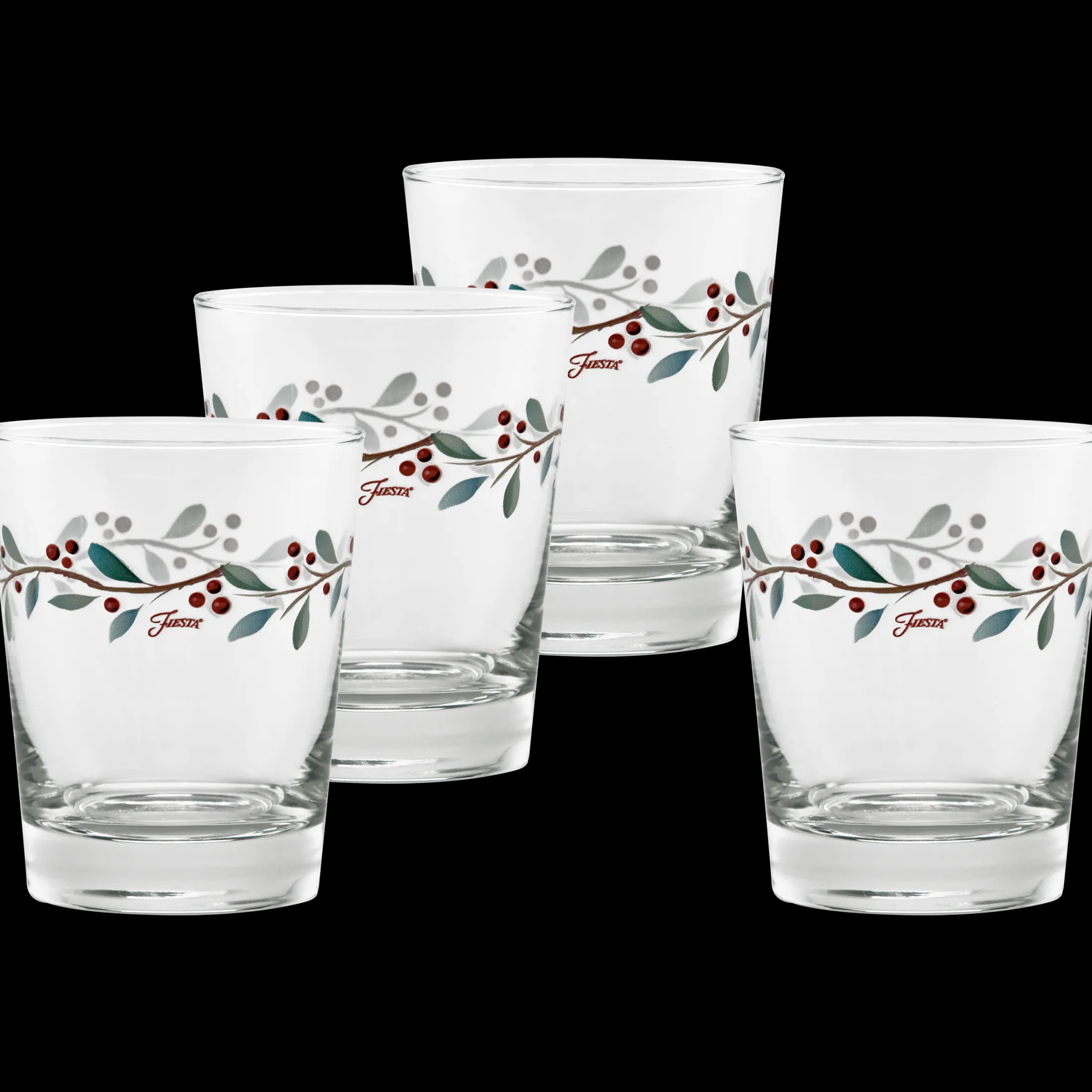 Holly Berry Christmas 15 oz. Tapered Double Old Fashion Glass – Set of 4