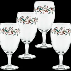 Holly Berry Christmas 16 oz. Footed Goblet – Set of 4