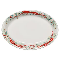 Holly Berry Christmas Garland 13 5/8 Inch Large Oval Serving Platter