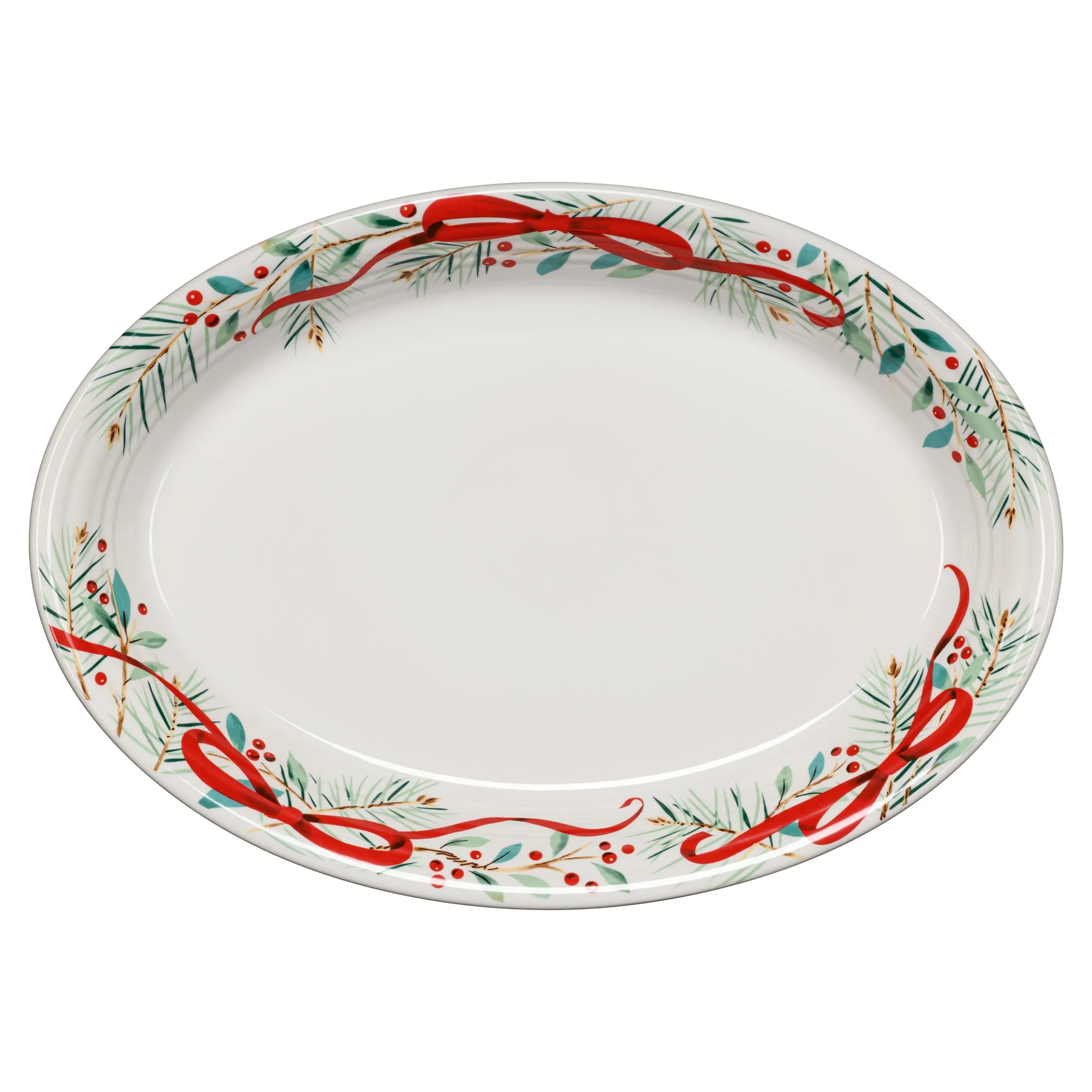 Holly Berry Christmas Garland 13 5/8 Inch Large Oval Serving Platter