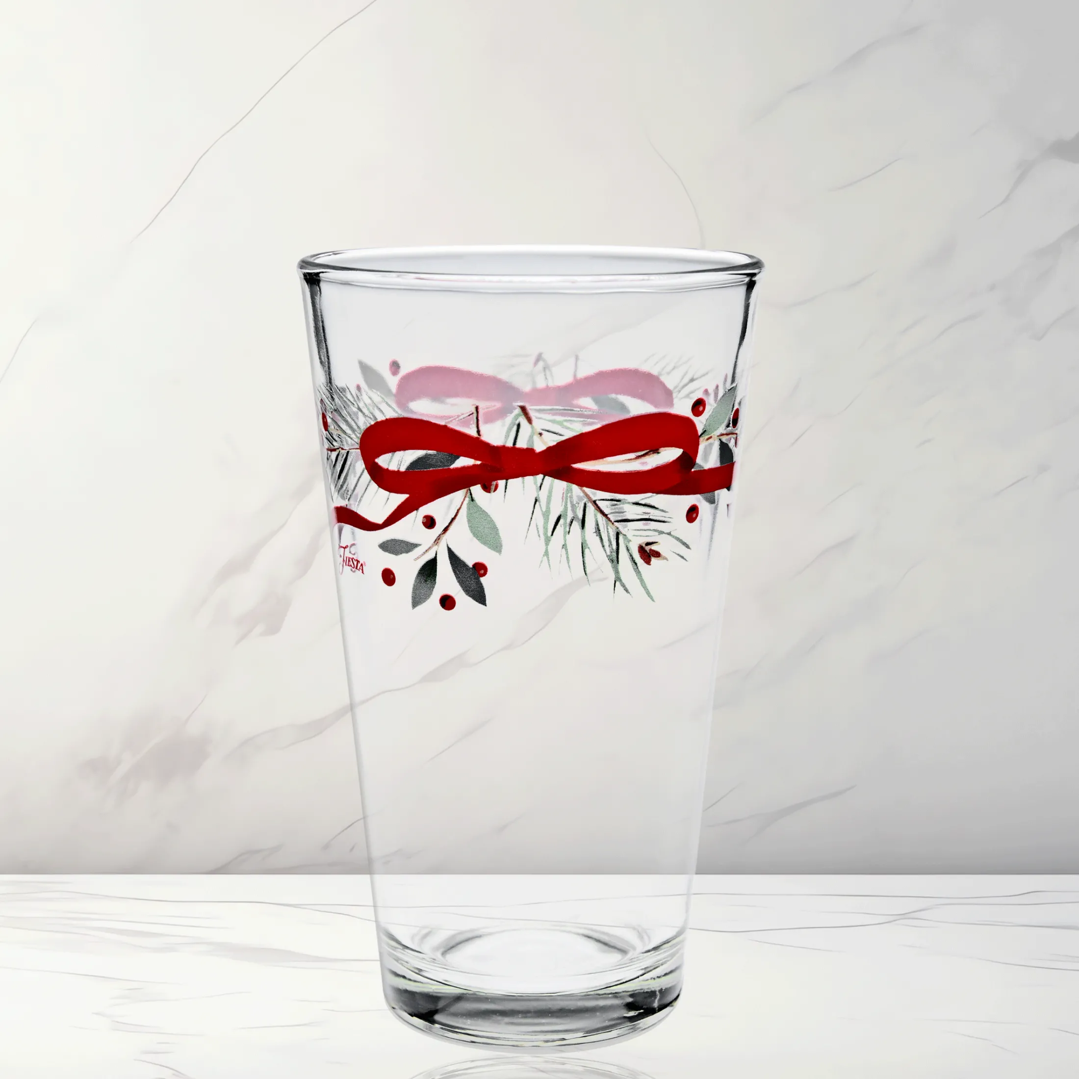Holly Berry Christmas Garland 16 oz. Cooler Glass - Set of 4
