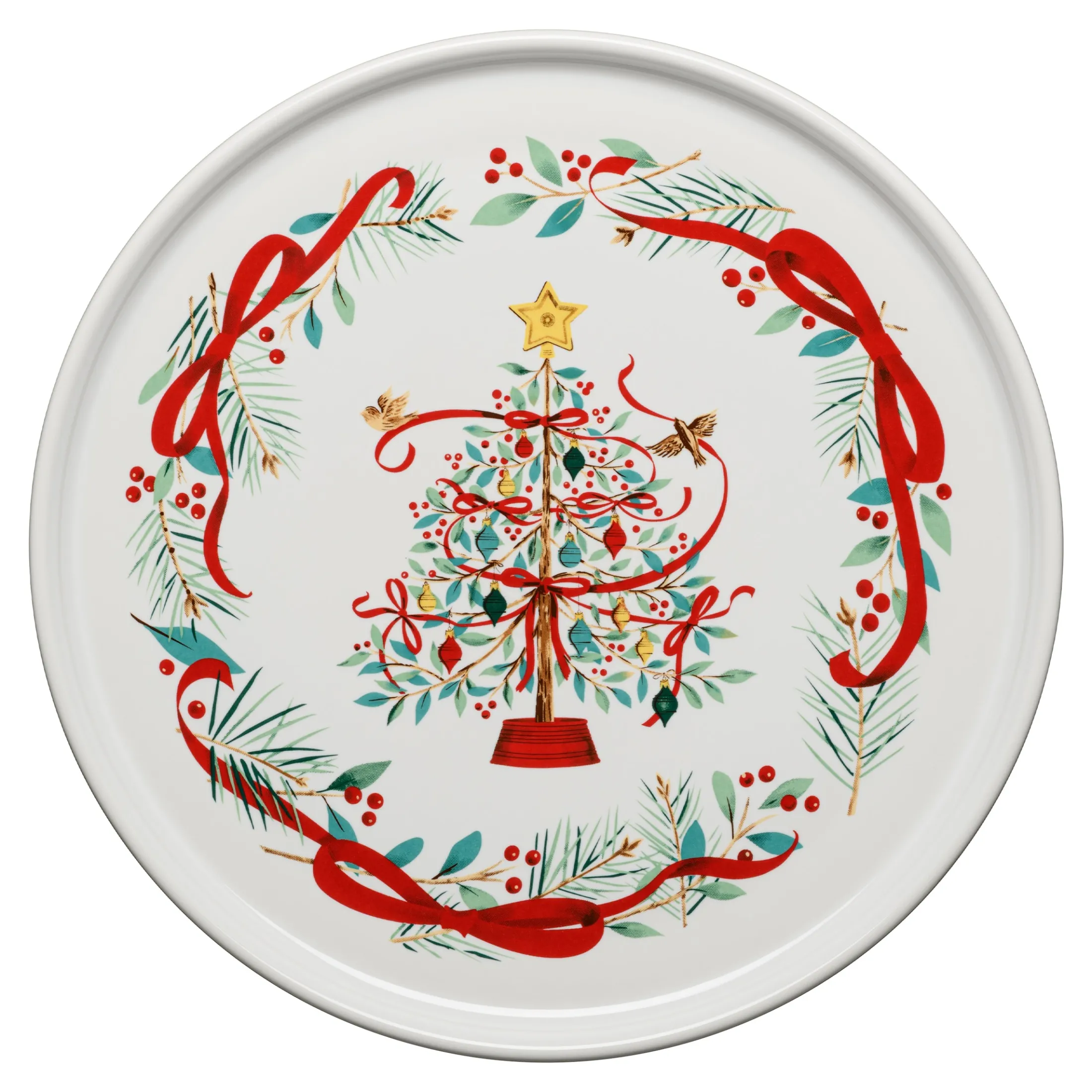 Holly Berry Christmas Tree 12 Inch Round Baking and Serving Platter