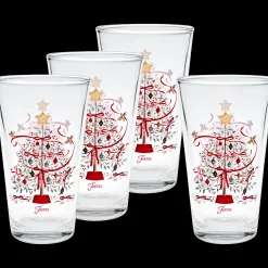 Holly Berry Christmas Tree 16 oz. Cooler Glass - Set of 4