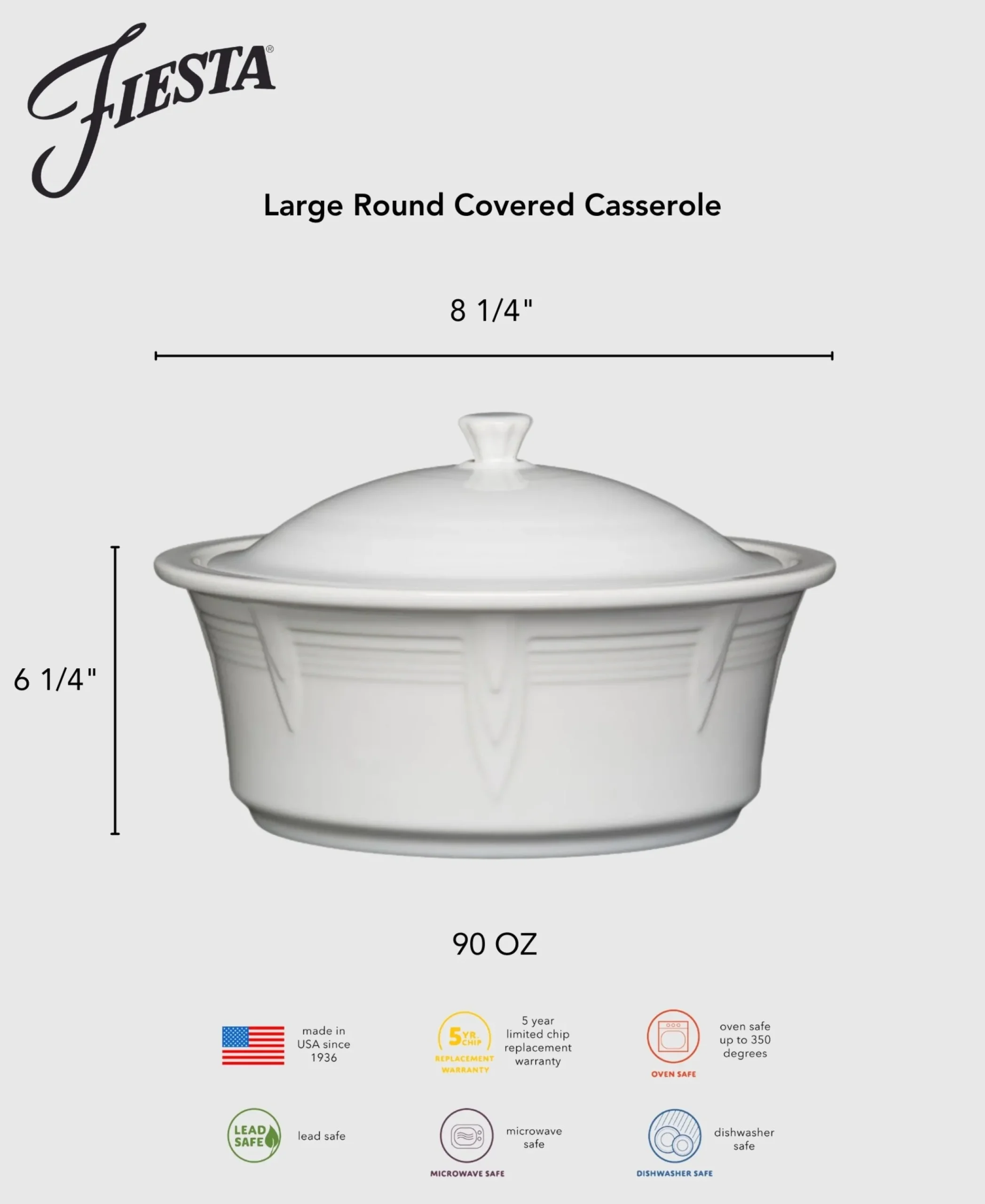 Large 10 Inch Round Covered Casserole 2.8 Quart