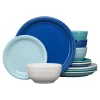 Mixed Coastal Blues Bistro Coupe 12-Piece Dinnerware Set, Service for 4