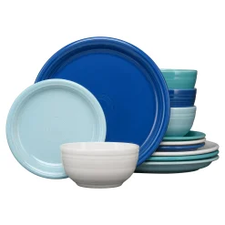 Mixed Coastal Blues Bistro Coupe 12-Piece Dinnerware Set, Service for 4