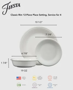 Mixed Coastal Blues Classic Rim 12-Piece Dinnerware Set, Service for 4