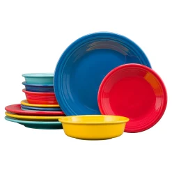 Mixed Vibrant Classic Rim 12-Piece Dinnerware Set, Service for 4