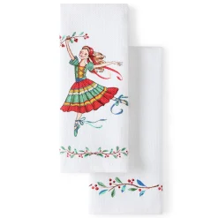 Nutcracker Ballerina Holiday Holly Sprig Kitchen Towel Set