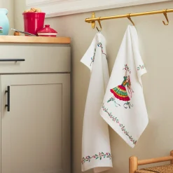 Nutcracker Ballerina Holiday Holly Sprig Kitchen Towel Set