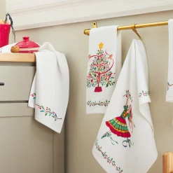 Nutcracker Ballerina Holiday Holly Sprig Kitchen Towel Set