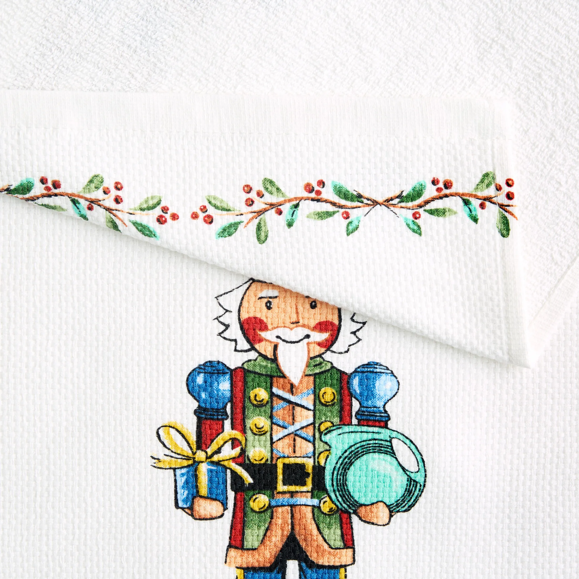 Nutcracker The Giver Holiday Holly Sprig Kitchen Towel Set