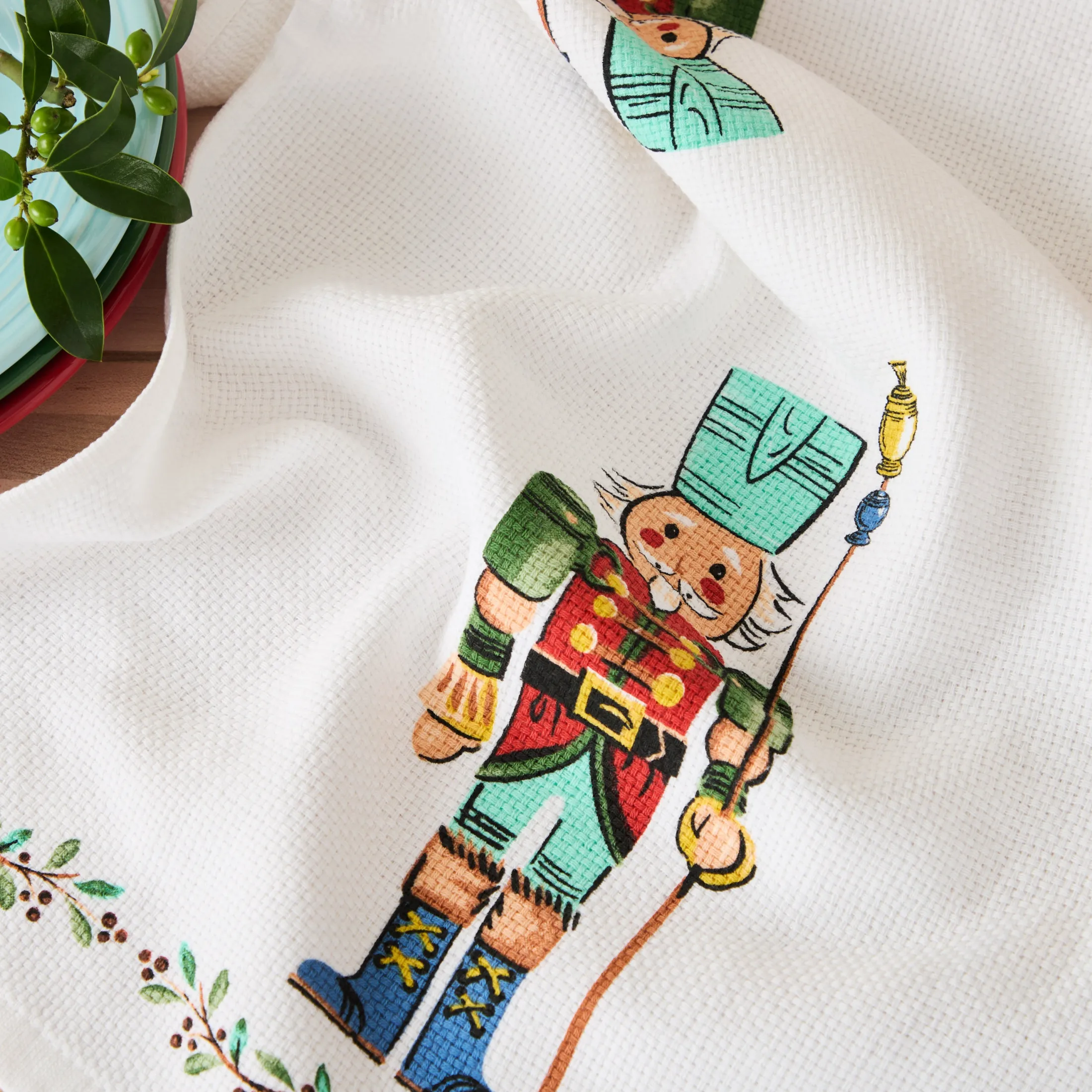 Nutcracker The Guardian Holiday Holly Sprig Kitchen Towel Set
