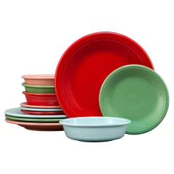 Peppermint Frost Mixed Color Classic Rim 12-Piece Dinnerware Set, Service for 4
