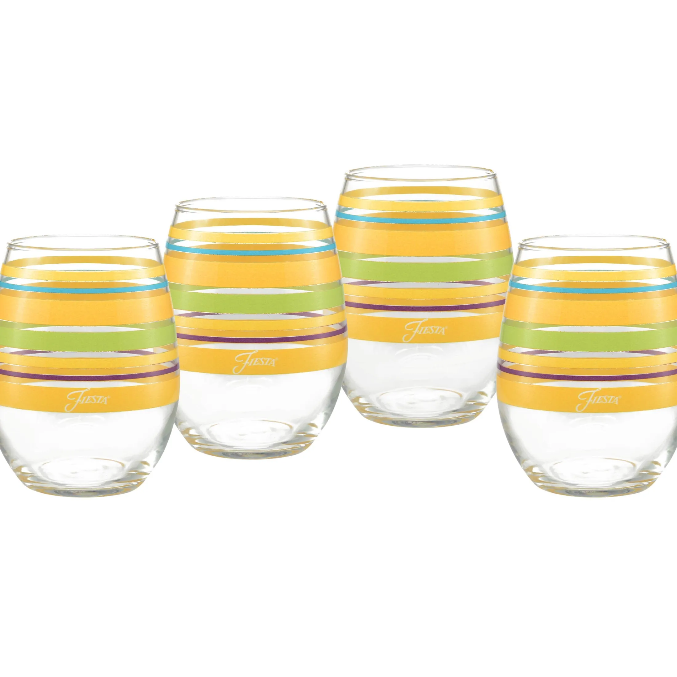 Retired 15 oz. Fiesta® Caribbean Sunset Stripes Stemless Wine – Set of 4