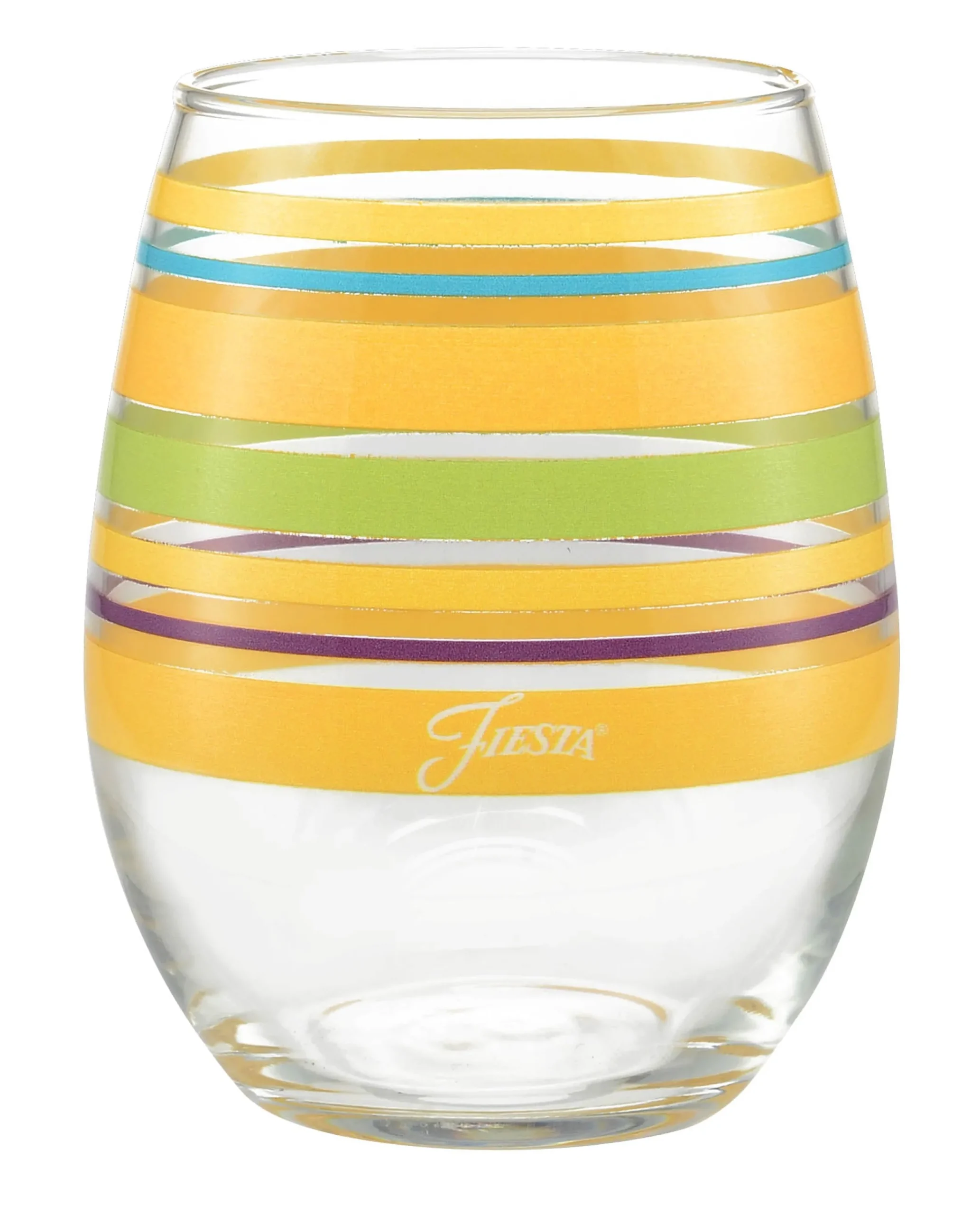 Retired 15 oz. Fiesta® Caribbean Sunset Stripes Stemless Wine – Set of 4