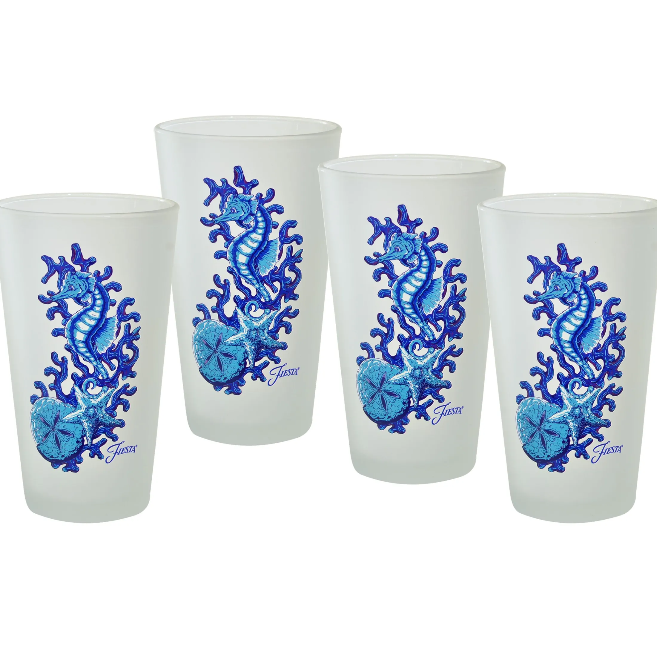 Retired 16 oz. Fiesta® Coastal Seahorse Frosted Cooler – Set of 4