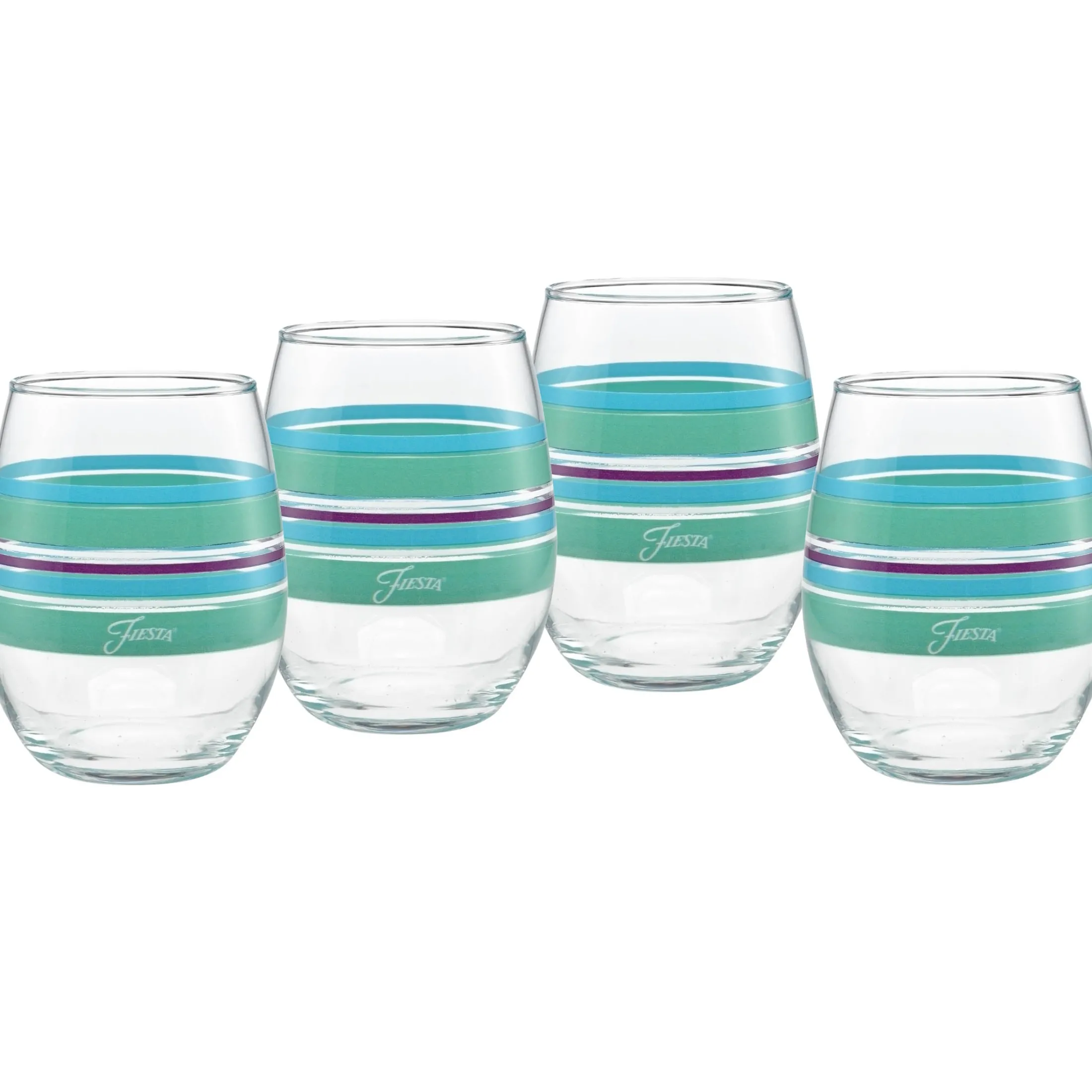Retired 15 oz. Fiesta® Farmhouse Chic Stripes Stemless Wine – Set of 4