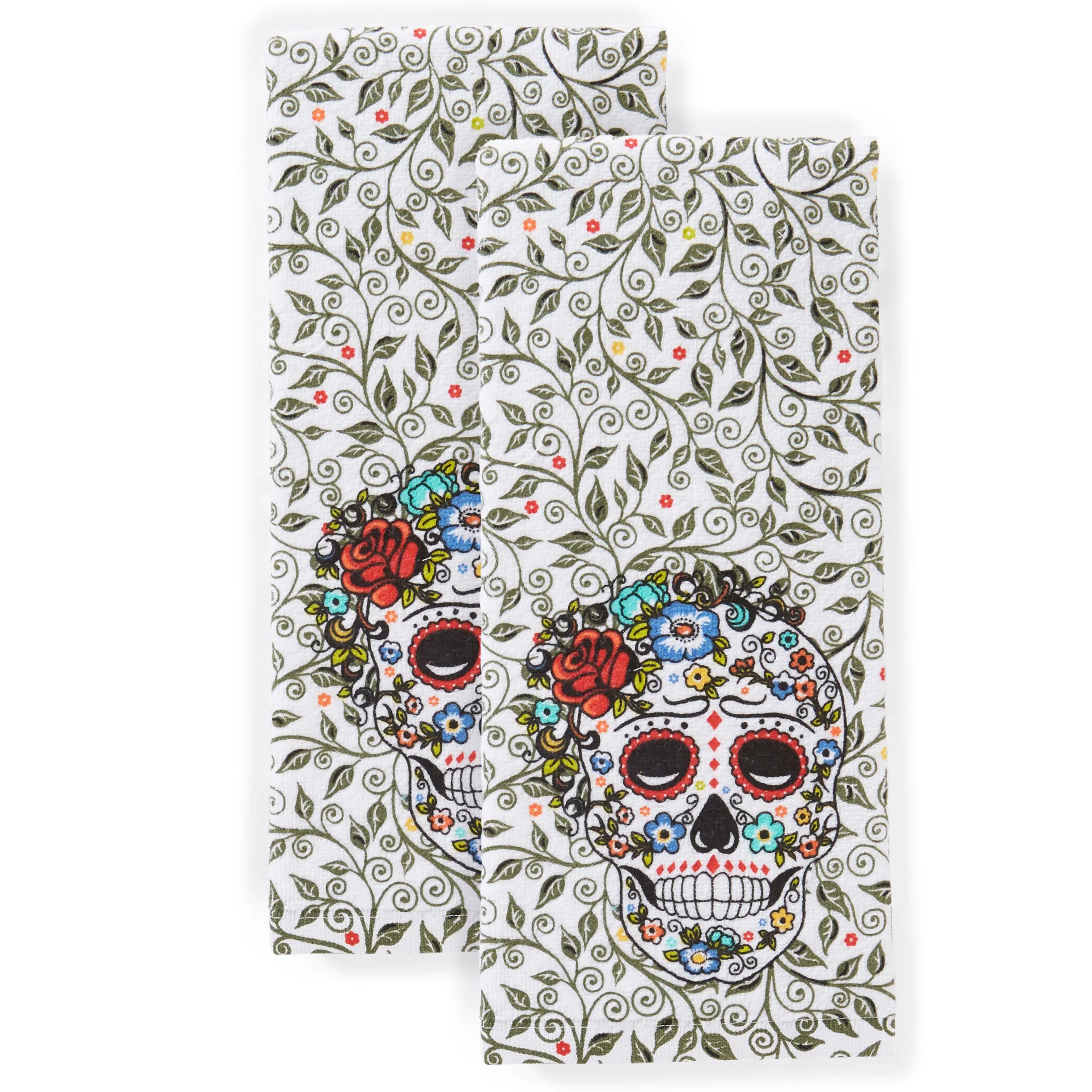 Retired SKULL AND VINE SUGAR Kitchen Towel 2-Pack Set