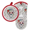 Retired SKULL AND VINE SUGAR Oven Mitt & Pot Holder Set
