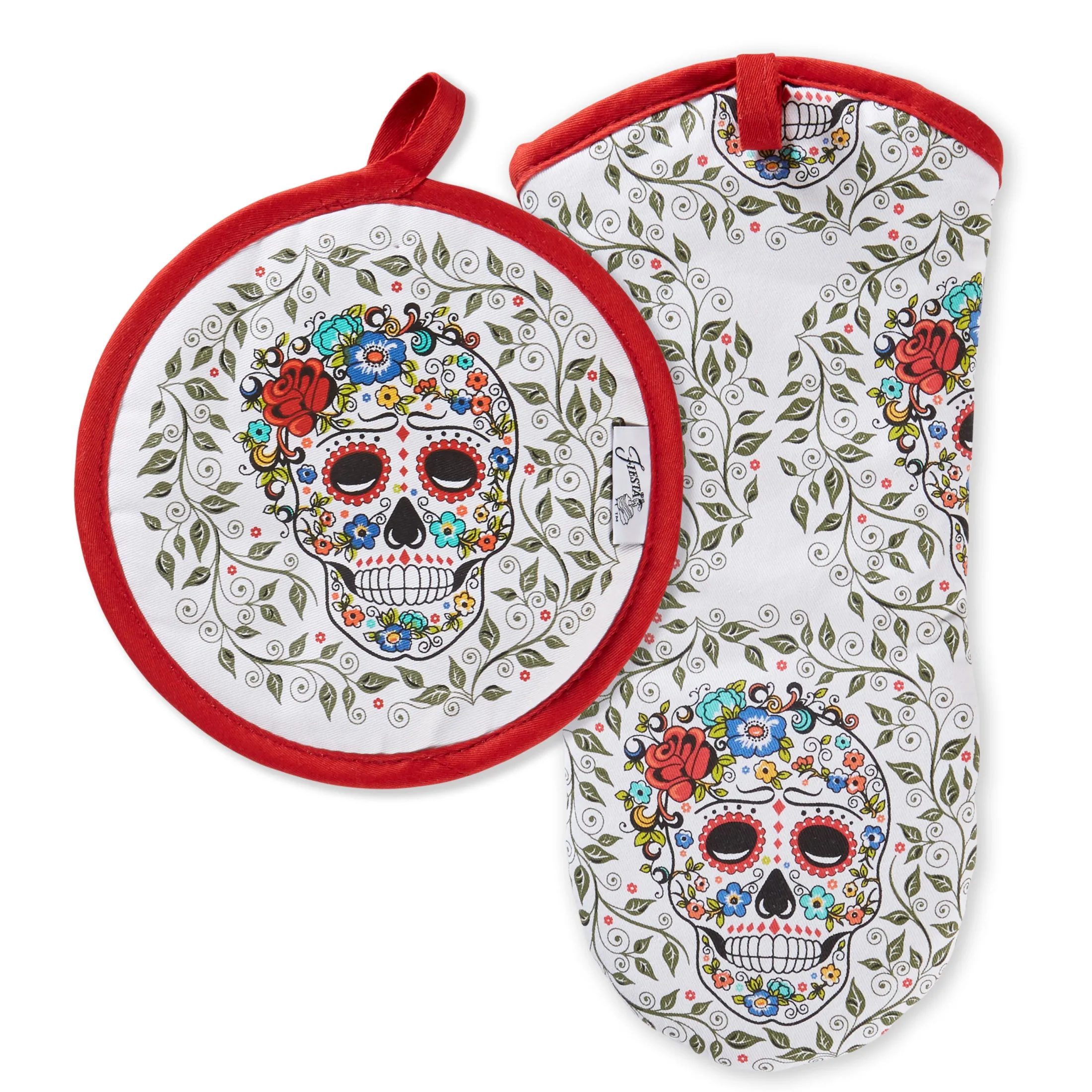 Retired SKULL AND VINE SUGAR Oven Mitt & Pot Holder Set