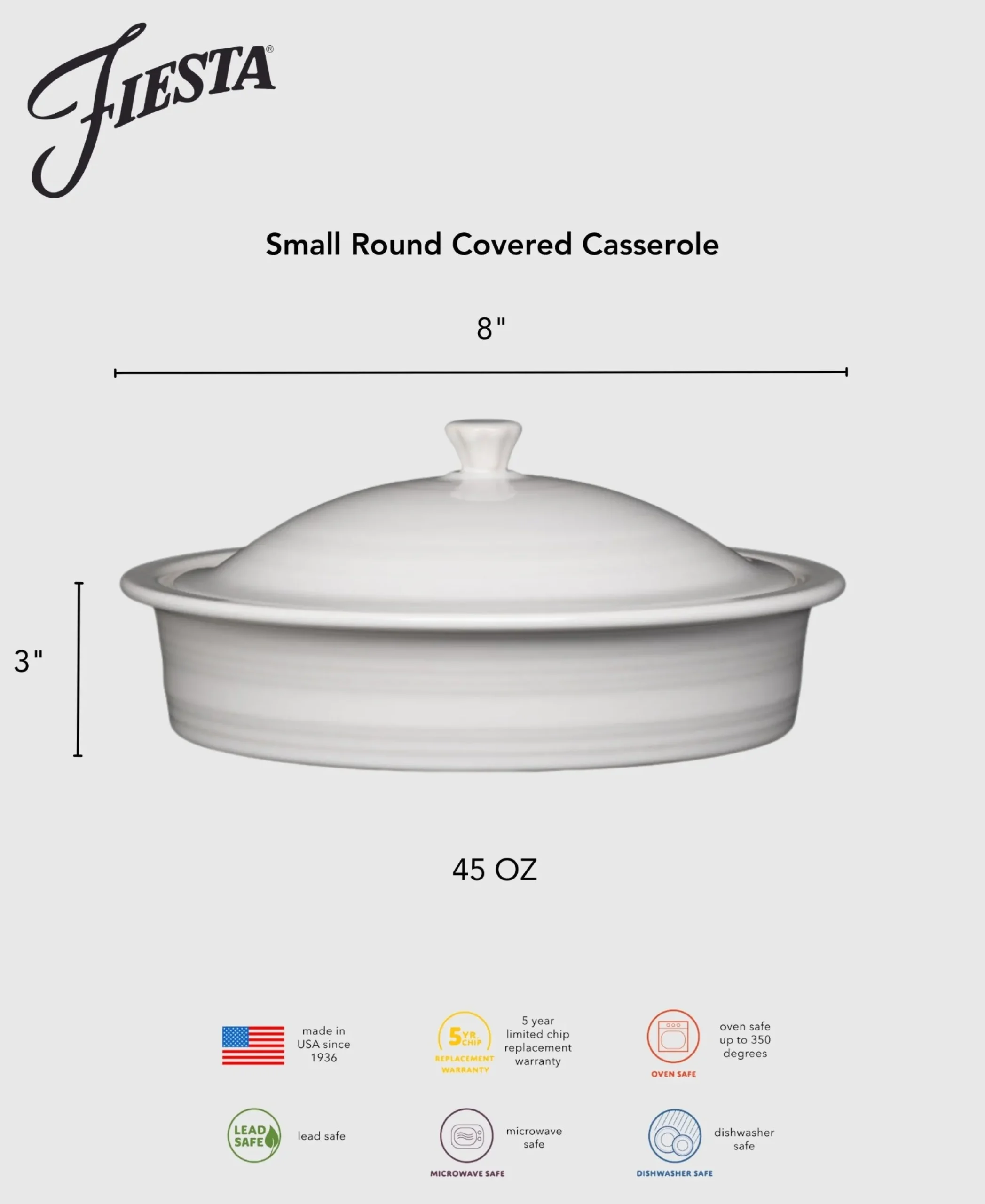 Small 10 Inch Round Covered Casserole 1.4 Quart