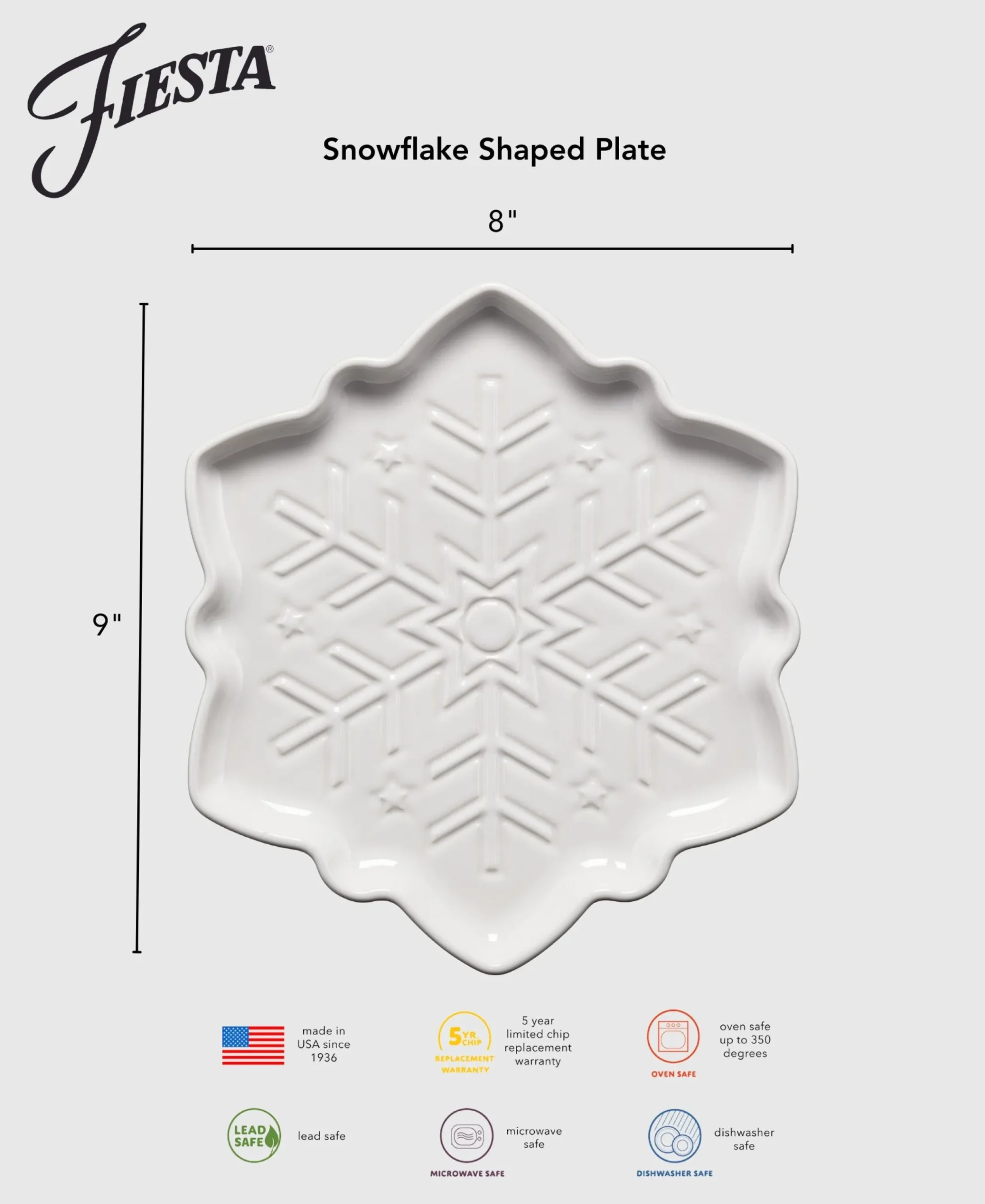 Snowflake Shaped Plate 9 Inch