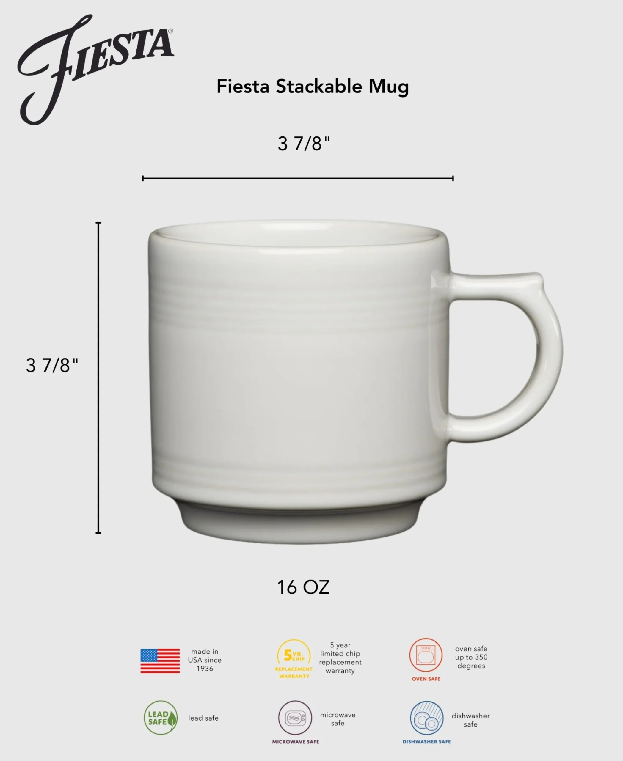 White 16 OZ Set of 4 Stackable Mug Set